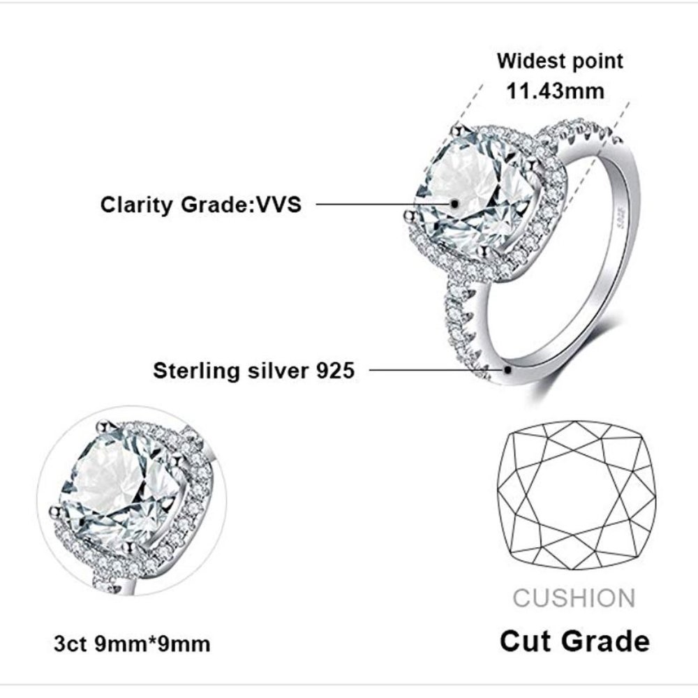 💎 3ct CZ Engagement Ring – 925 Sterling Silver 💋 - Picture 5 of 6